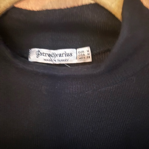 Stradivarius mock neck black sweater with sheer swiss dot balloon sleeves size M - Picture 3 of 5